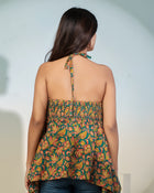 Teal Floral Halter Neck Top