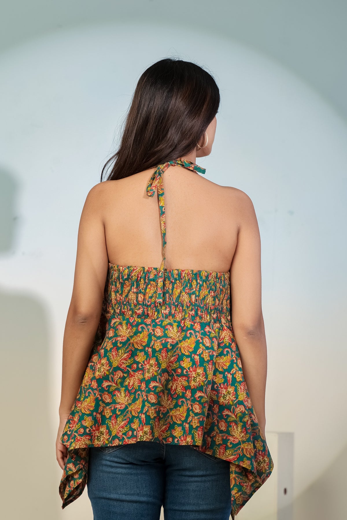 Teal Floral Halter Neck Top