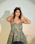 Teal Floral Halter Neck Top
