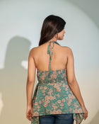 Teal Floral Halter Neck Top