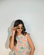 Beige Floral Sleeveless Tie-Up Top