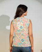 Beige Floral Sleeveless Tie-Up Top