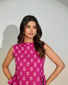 Magenta Printed Sleeveless Tie-Up Top