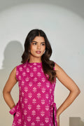 Magenta Printed Sleeveless Tie-Up Top