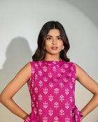 Magenta Printed Sleeveless Tie-Up Top