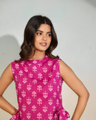 Magenta Printed Sleeveless Tie-Up Top