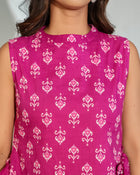Magenta Printed Sleeveless Tie-Up Top