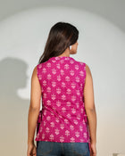 Magenta Printed Sleeveless Tie-Up Top