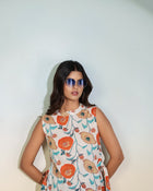 Beige Floral Sleeveless Tie-Up Top