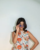 Beige Floral Sleeveless Tie-Up Top