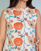 Beige Floral Sleeveless Tie-Up Top