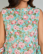 Aqua Floral Sleeveless Tie-Up Top