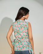 Aqua Floral Sleeveless Tie-Up Top