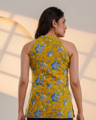 Mustard Yellow Floral Printed Sleeveless Top