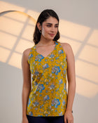 Mustard Yellow Floral Printed Sleeveless Top