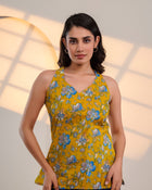 Mustard Yellow Floral Printed Sleeveless Top