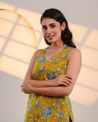 Mustard Yellow Floral Printed Sleeveless Top
