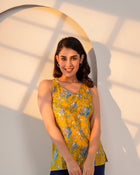 Mustard Yellow Floral Printed Sleeveless Top
