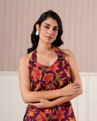 Maroon Floral Halter Neck Top