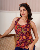 Maroon Floral Halter Neck Top