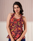 Maroon Floral Halter Neck Top