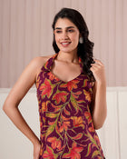 Maroon Floral Halter Neck Top
