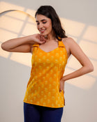 Mustard Printed Halter Neck Top