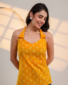 Mustard Printed Halter Neck Top