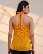 Mustard Printed Halter Neck Top