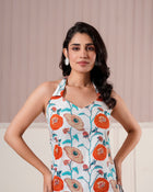 White Floral Halter Neck Top