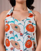 White Floral Halter Neck Top