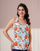 White Floral Halter Neck Top