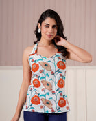 White Floral Halter Neck Top