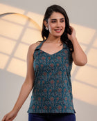 Teal Printed Halter Neck Top