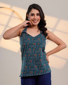 Teal Printed Halter Neck Top