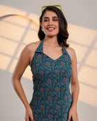 Teal Printed Halter Neck Top
