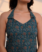 Teal Printed Halter Neck Top
