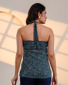 Teal Printed Halter Neck Top