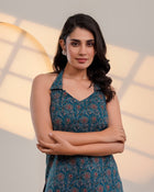 Teal Printed Halter Neck Top