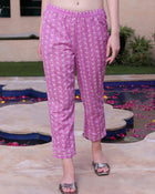 Purple Cotton Printed Anarkali Kurta Pant with Dupatta Set Ethnic Wear for Women