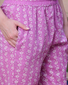 Purple Cotton Printed Anarkali Kurta Pant with Dupatta Set Ethnic Wear for Women