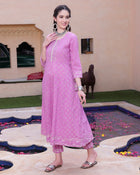 Purple Cotton Printed Anarkali Kurta Pant with Dupatta Set Ethnic Wear for Women