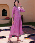 Purple Cotton Printed Anarkali Kurta Pant with Dupatta Set Ethnic Wear for Women