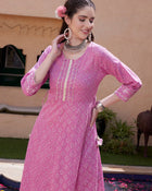Purple Cotton Printed Anarkali Kurta Pant with Dupatta Set Ethnic Wear for Women