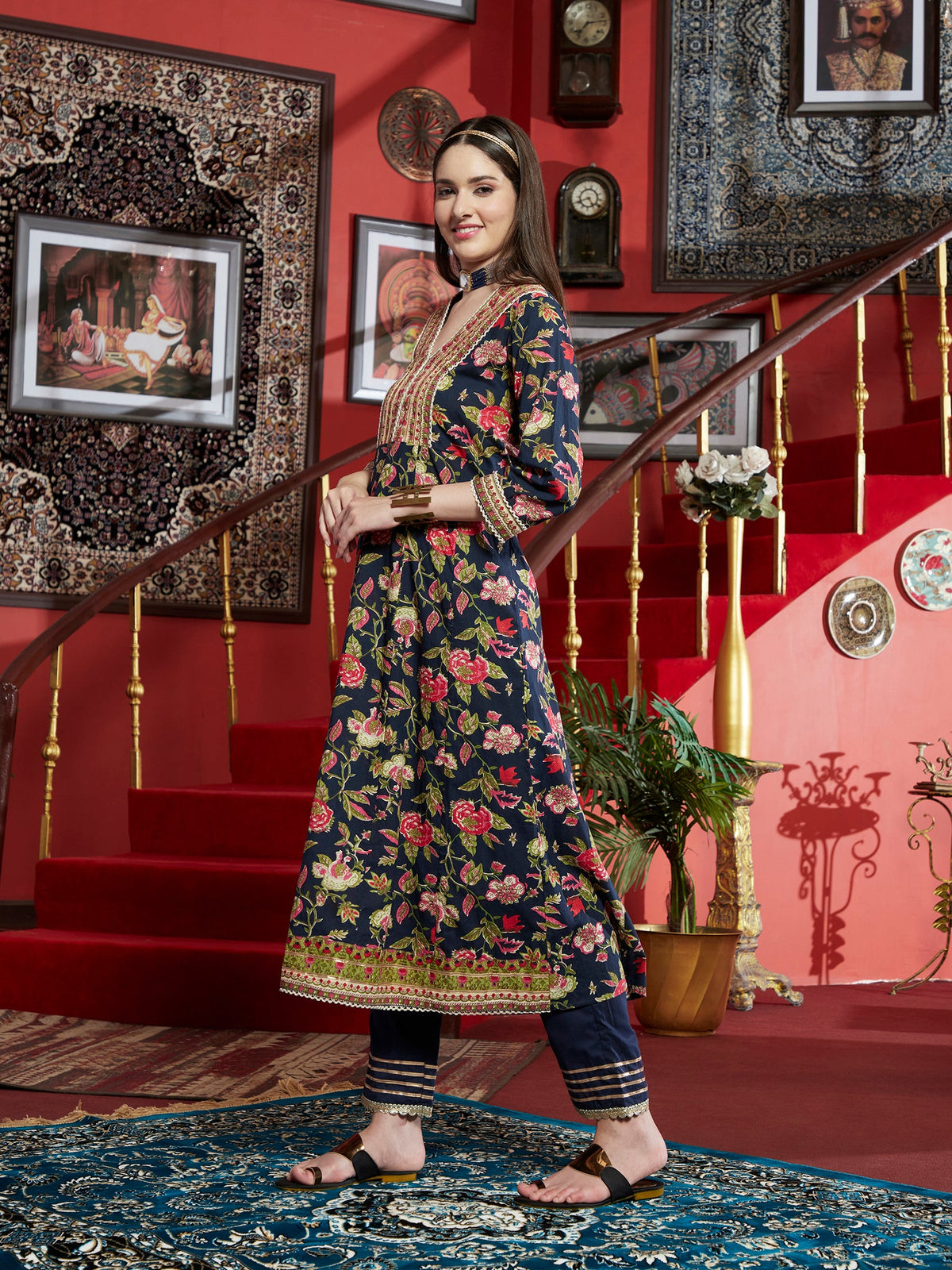 Midnight Grace  Navy Blue Anarkali Kurta Pant with Dupatta Set  Ethnic Wear for Women