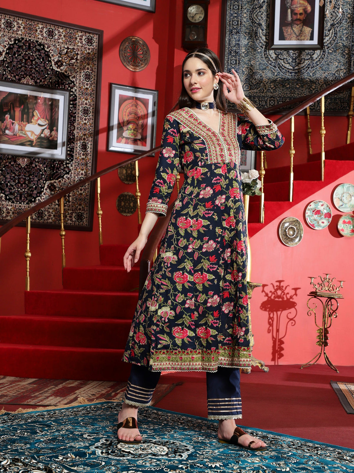 Midnight Grace  Navy Blue Anarkali Kurta Pant with Dupatta Set  Ethnic Wear for Women