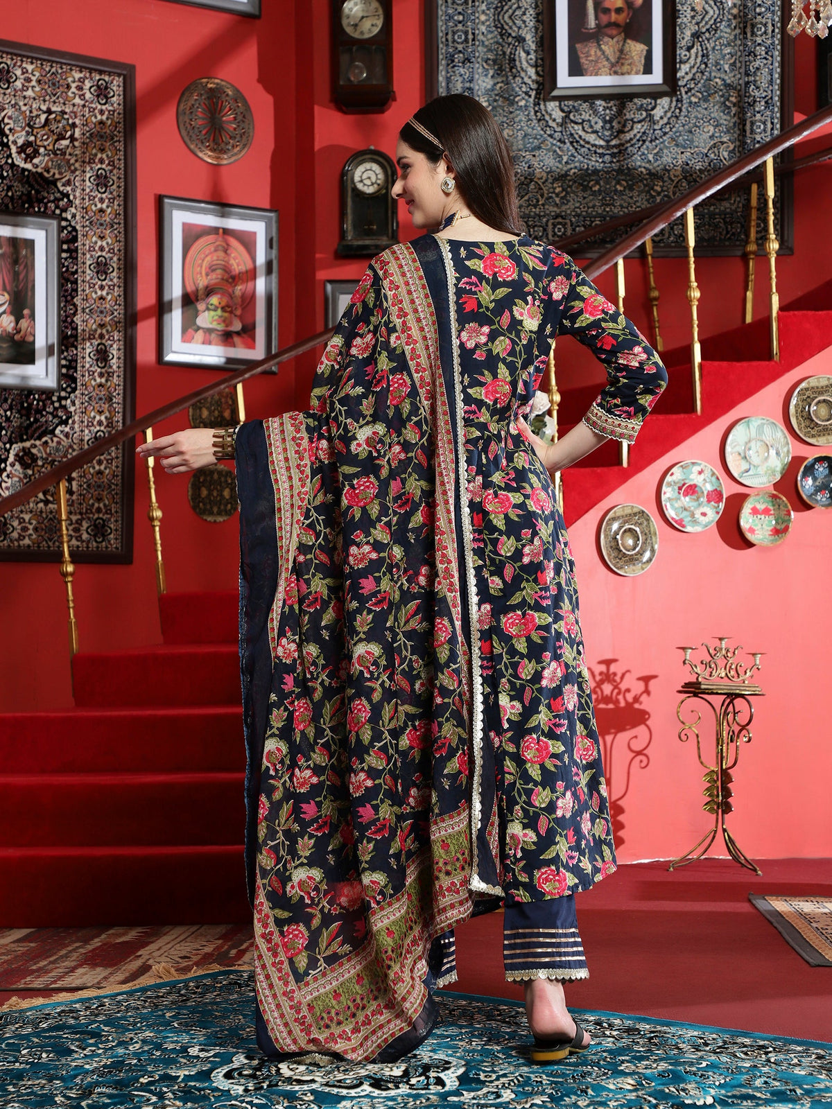 Midnight Grace  Navy Blue Anarkali Kurta Pant with Dupatta Set  Ethnic Wear for Women
