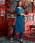 Azure Grace Blue Embroidered Rayon Kurta Pant with Dupatta Set  Ethnic Wear for Women