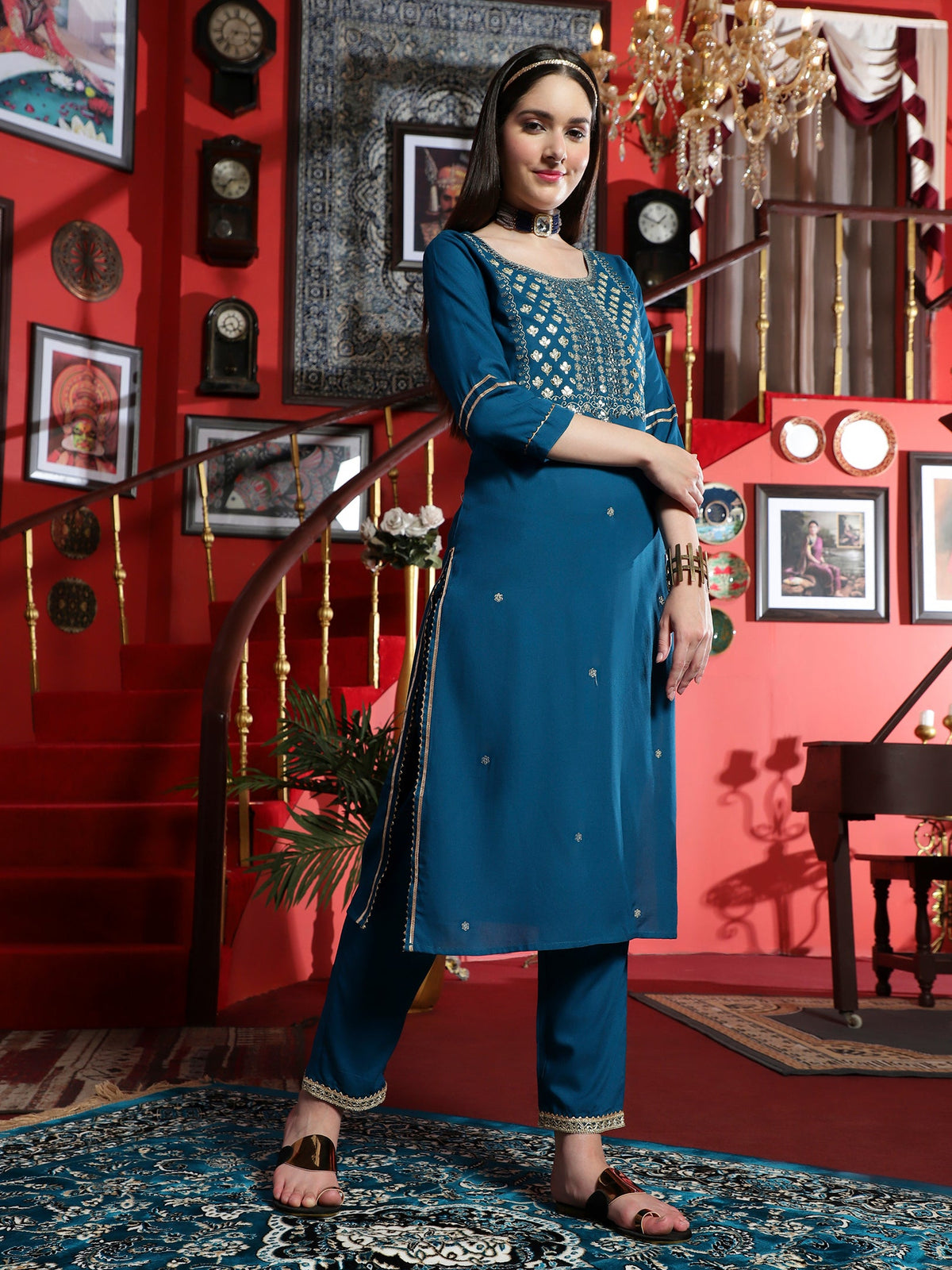 Azure Grace Blue Embroidered Rayon Kurta Pant with Dupatta Set  Ethnic Wear for Women