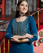 Azure Grace Blue Embroidered Rayon Kurta Pant with Dupatta Set  Ethnic Wear for Women